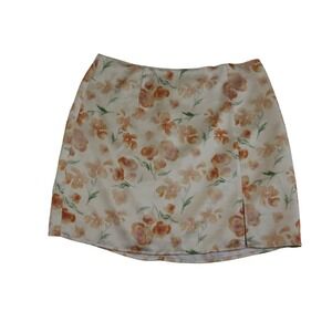 ACOA Floral Mini Skirt M Satin White Cottagecore Coquette Summer Romantic Fairy
